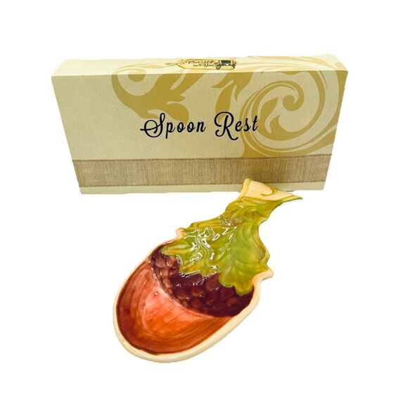 Cracker Barrel Acorn Stoneware Spoon Rest New with Box - Picture 1 of 10